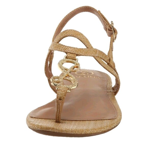 Sam & Libby Womens 7 M Thong Logo Sandals Adjustable T Strap Flats Tan Gold - Picture 6 of 7